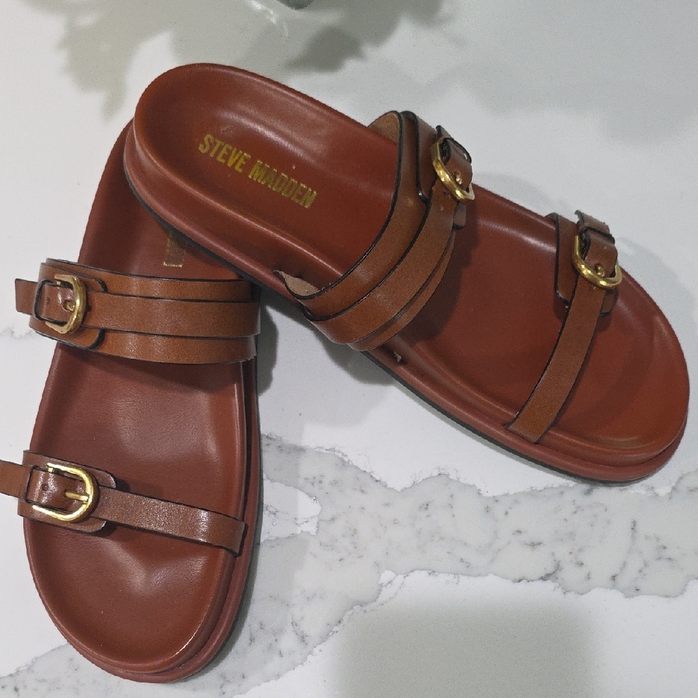 Steve Madden Tan Buckle Sandals - Picture 2 of 4